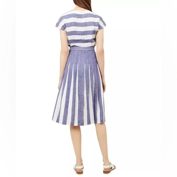 Hobbs London Aria Pleated Flax & Viscose Striped Dress - Size 14 - Picture 3 of 9